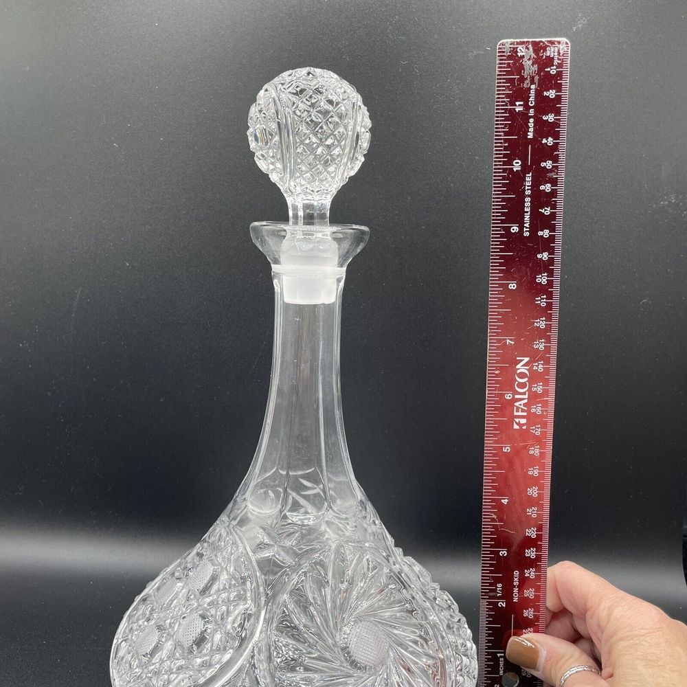 Vintage Etched Bohemian Crystal Decanter 12 Inch Glass With Stopper‎ - Picture 9 of 13